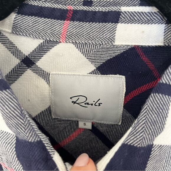 Rails Sawyer Button Down Dress in White & Navy & Cranberry Size S - Picture 2 of 4